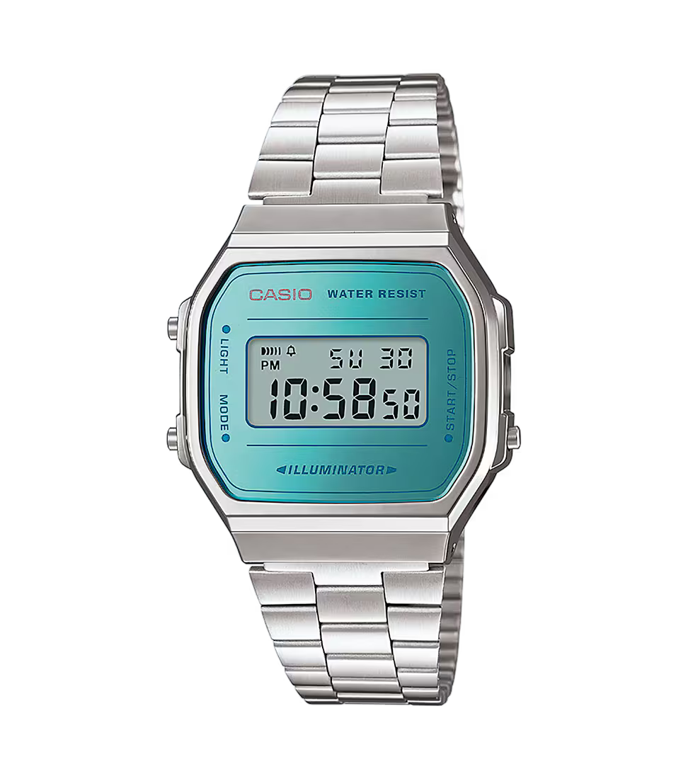Casio Silver & blue Vintage Digital Watch A168WEM‑2