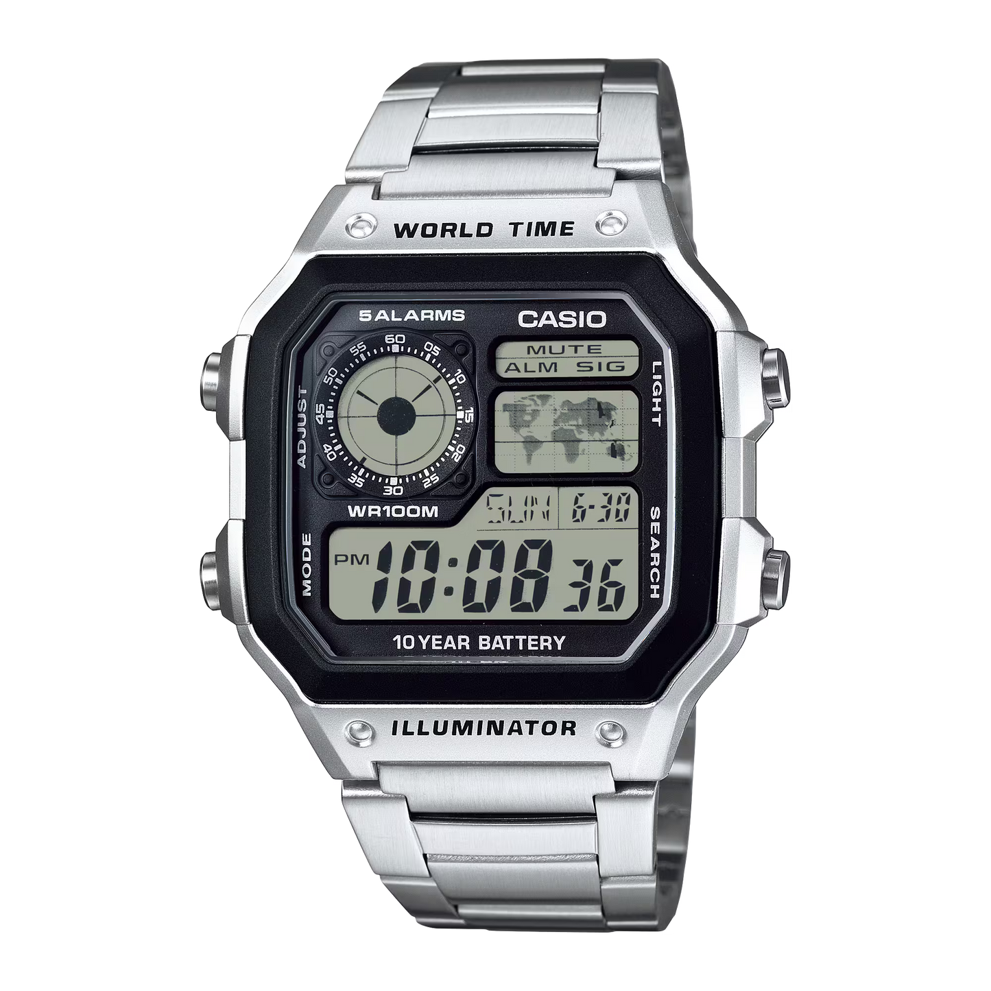 Casio Silver Digital Watch AE-1200WHD-1AVDF