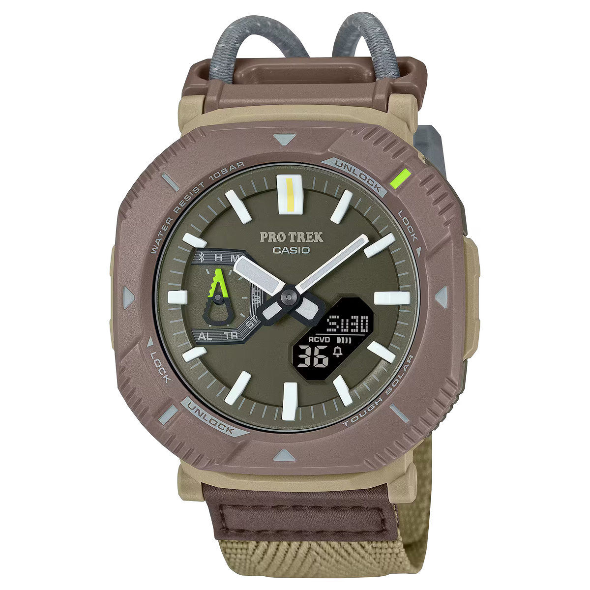 Protrek PRJ-B001B-5DR Solar Powered Bluetooth Brown Fabric Watch