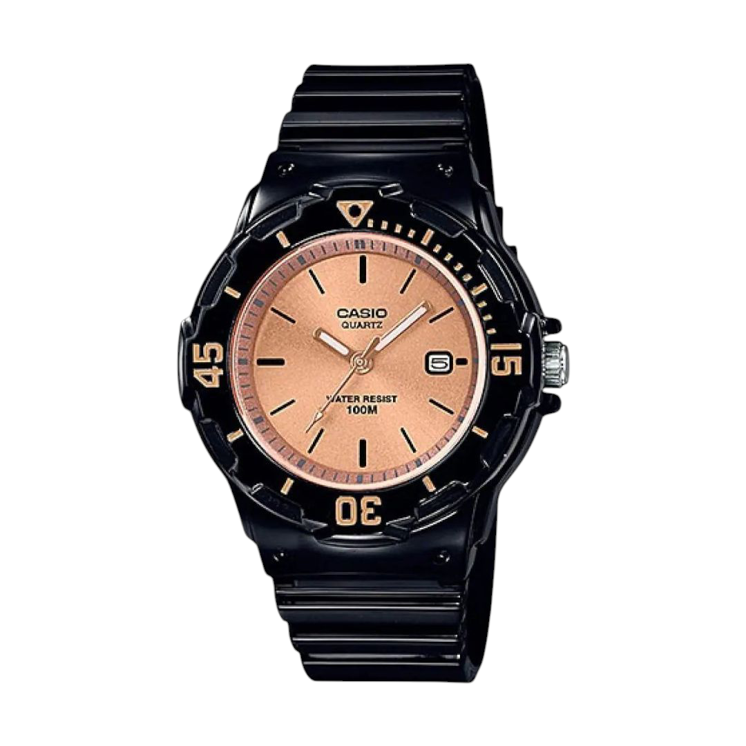 Casio Black Analog Watch with Rose Gold Dial and Water Resistance LRW-200H-9E2V