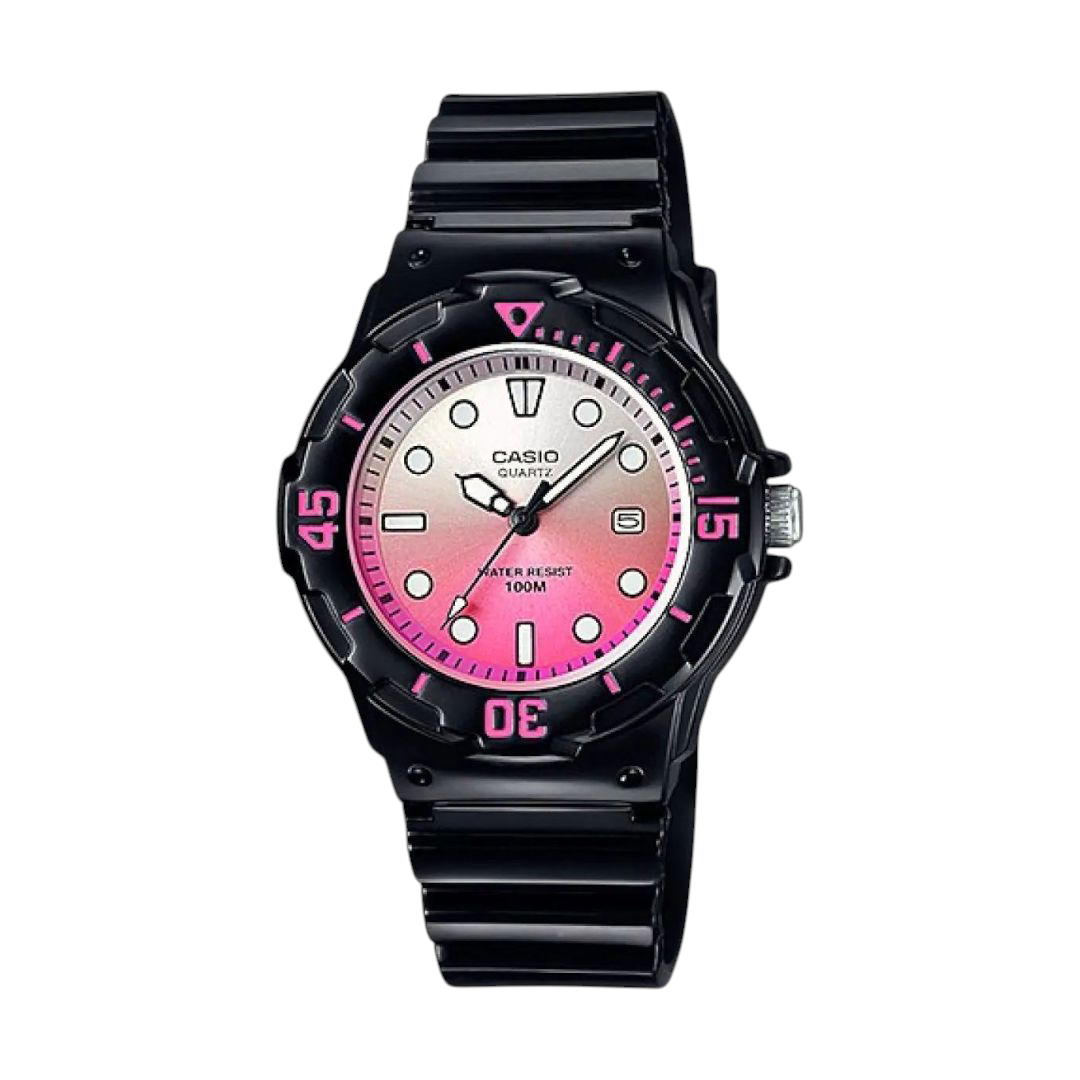 Casio Black Analog Watch with Pink Dial and Water Resistance LRW-200H-4EV