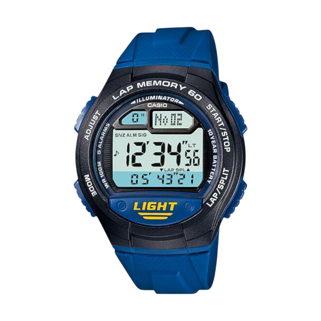 Casio Blue Digital Sports Watch with 10-Year Battery and Stopwatch W-734-2AV