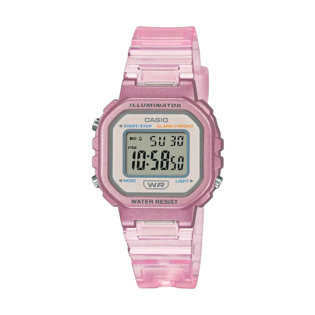 Casio Pink Transparent Digital Watch with Compact Design and Stopwatch LA-20WHS-4AV