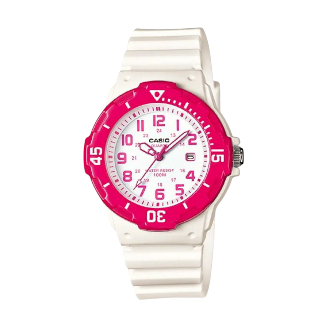Casio White Analog Watch with Pink Dial and Water Resistance LRW-200H-4BV