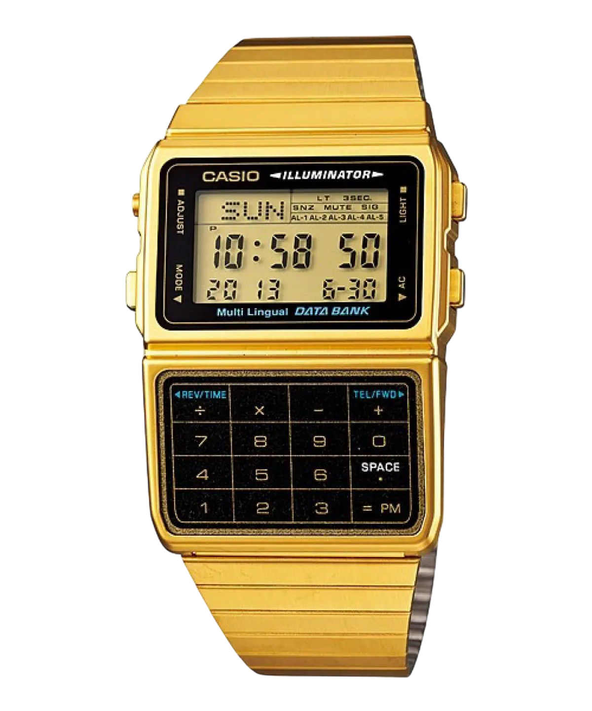 Casio Gold Digital Watch with Data Bank and Stainless Steel Band DBC-611G-1