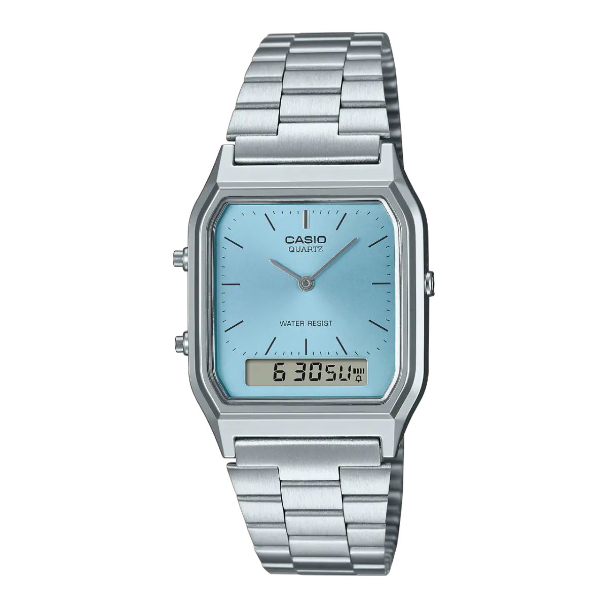 Casio Silver Digital-Analog Watch with Blue Dial and Stainless Steel Band AQ-230A-2A1MQYDF