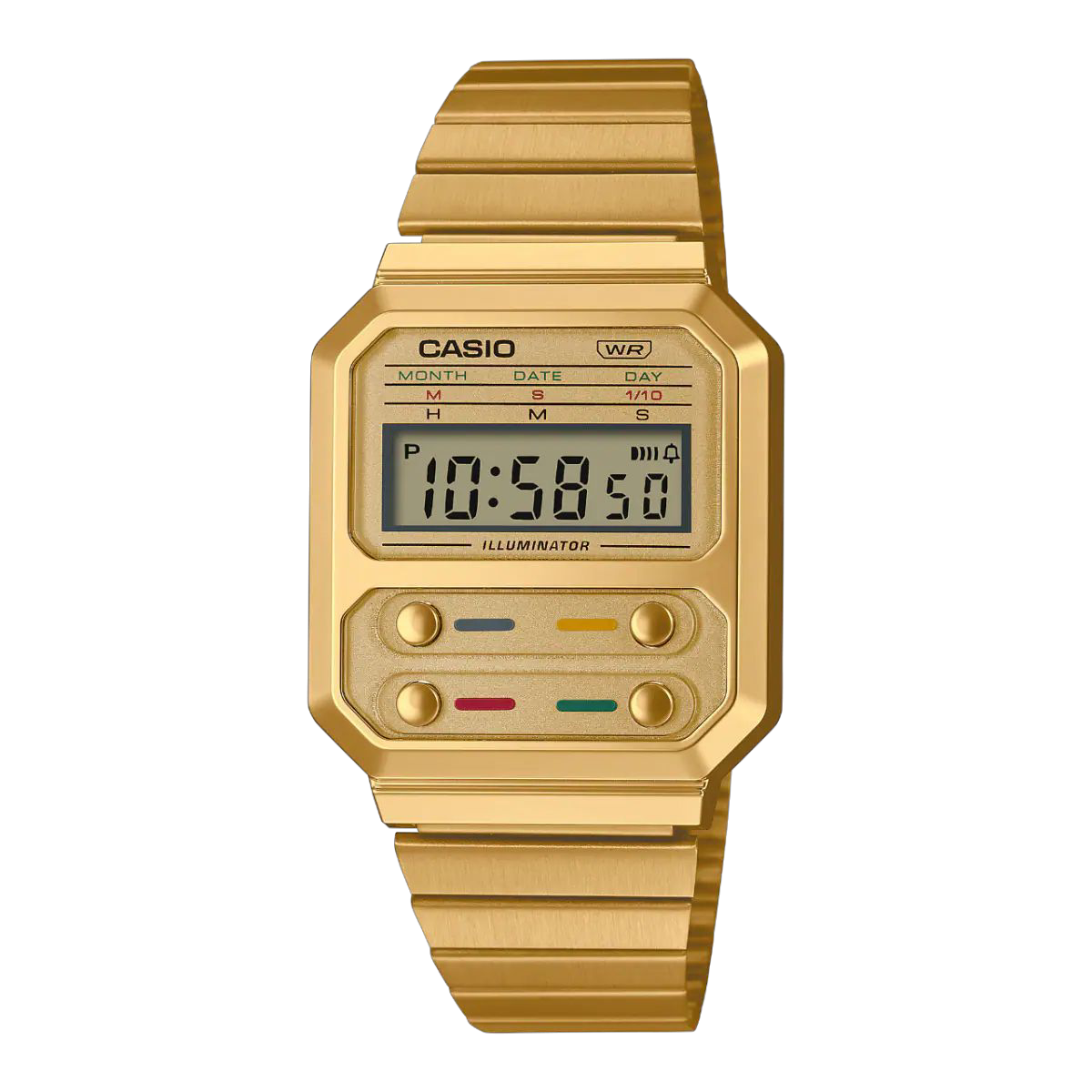 Casio Gold Digital Watch with Retro Design and Stainless Steel Band A100WEG-9A