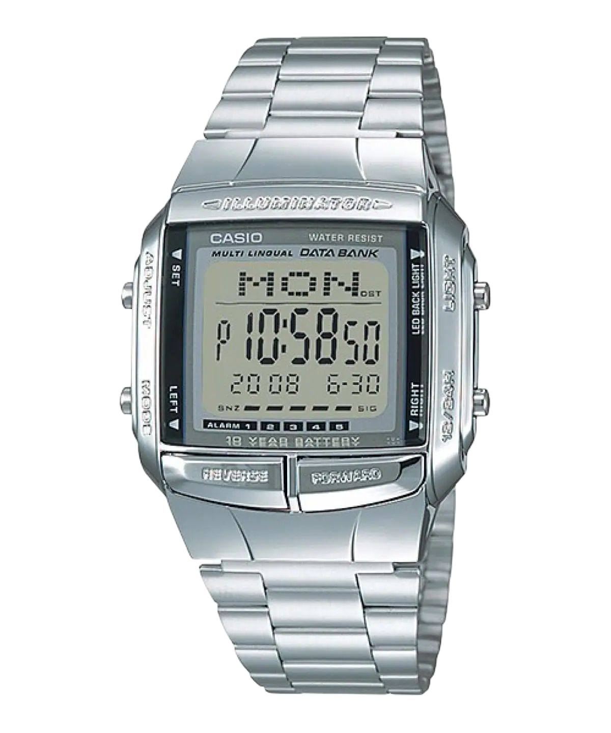 Casio Silver Digital Watch with 10-Year Battery and Data Bank Feature DB-360-1A