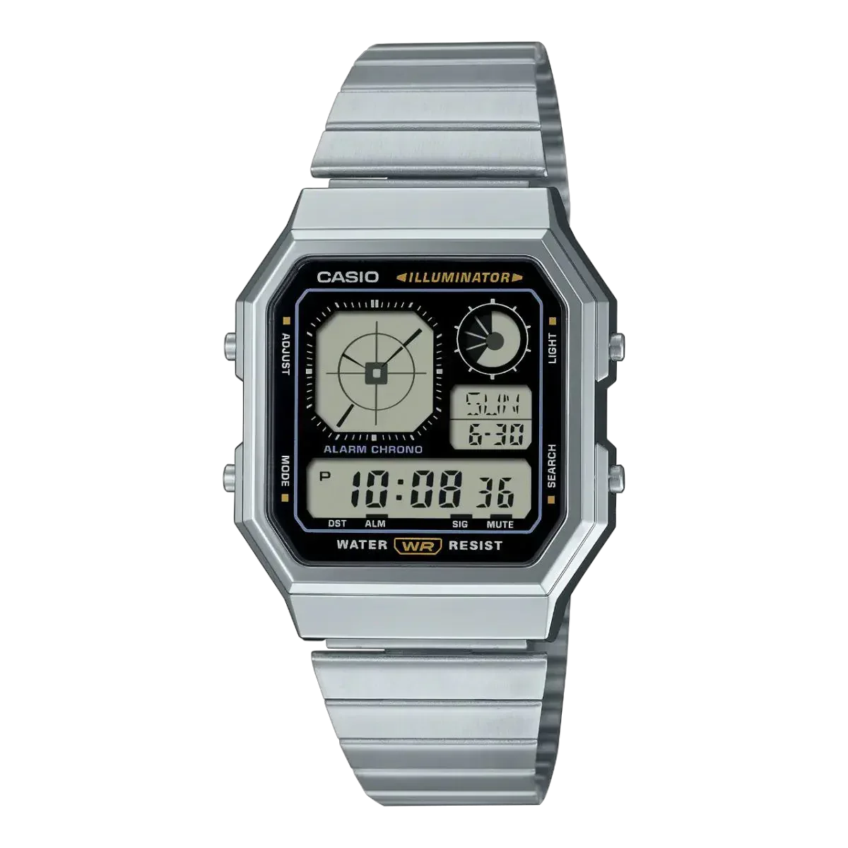 Casio A130WE-1A Digital Watch with Retro Design and Stainless Steel Band - K Time
