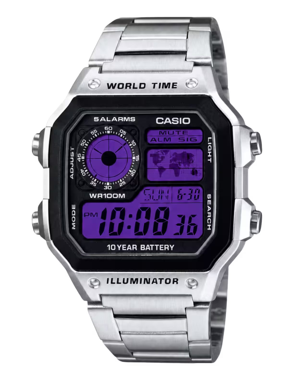 Casio Customized "RED" Edition Silver Steel Watch- AE-1200WHD