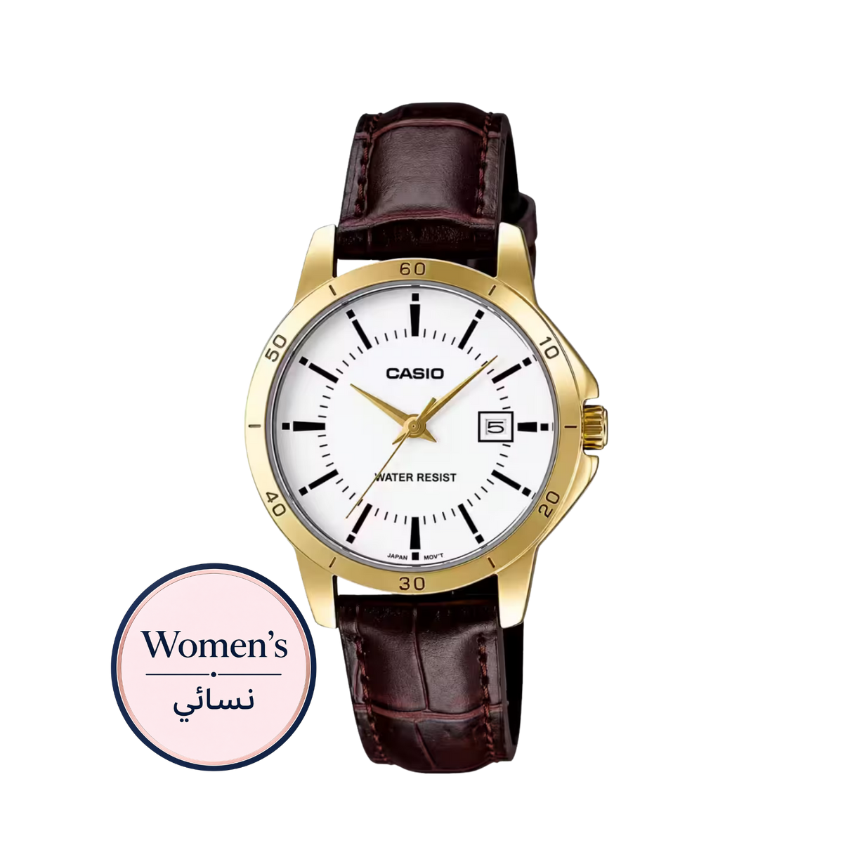 Casio LTP-V004GL-7A Women's White Dial Gold-Tone Brown Leather Watch