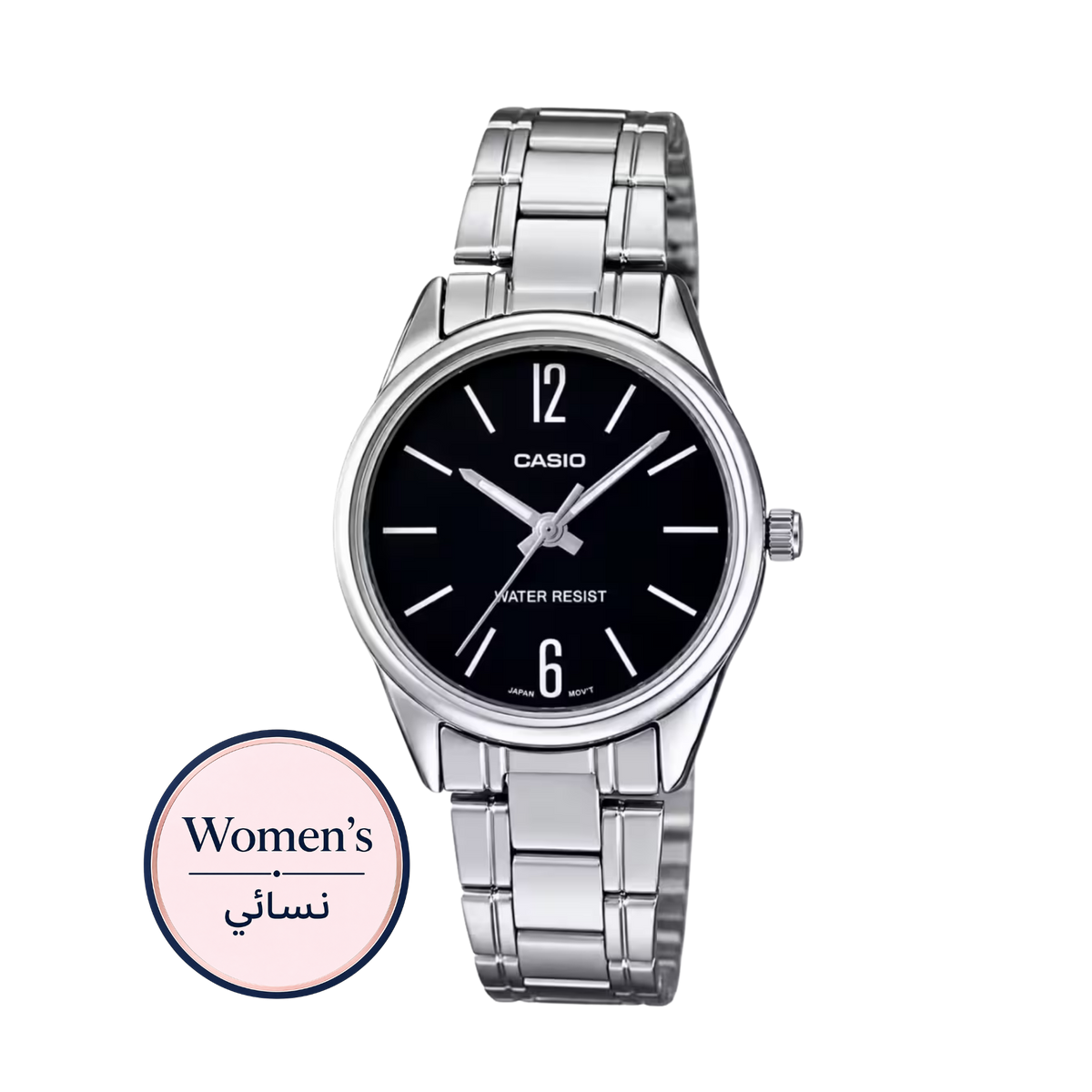 Casio LTP-V005D-1B Women's Black Dial Silver Stainless Steel Watch
