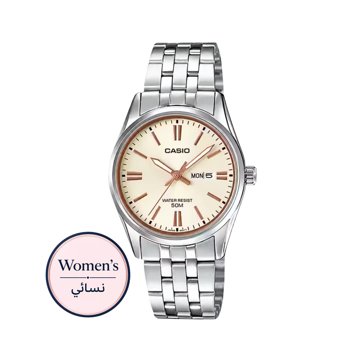 Casio LTP-1335D-9AV Women's Champagne Gold Dial Silver Stainless Steel Watch