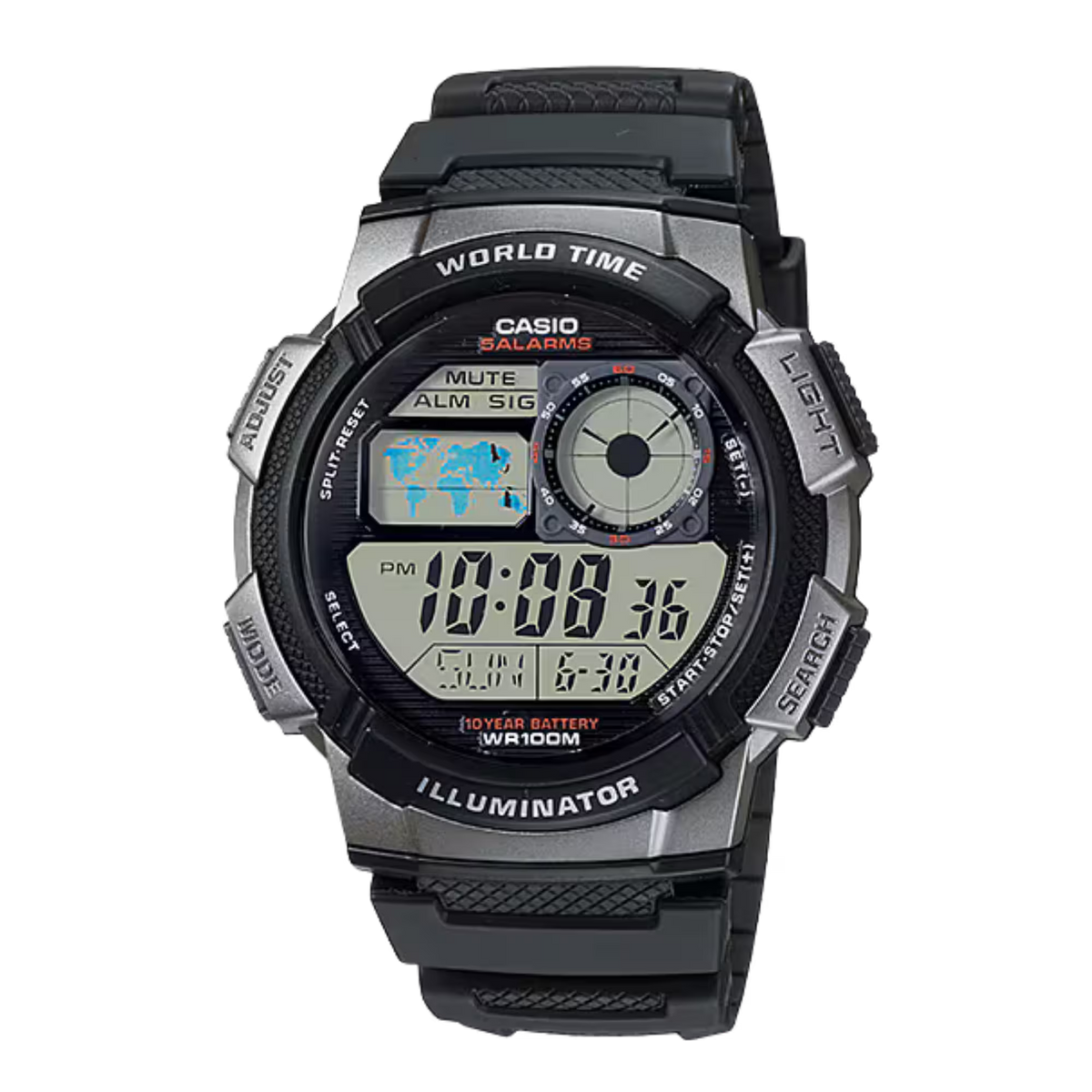 Casio AE-1000W-1BV Black Resin World Time Digital Watch