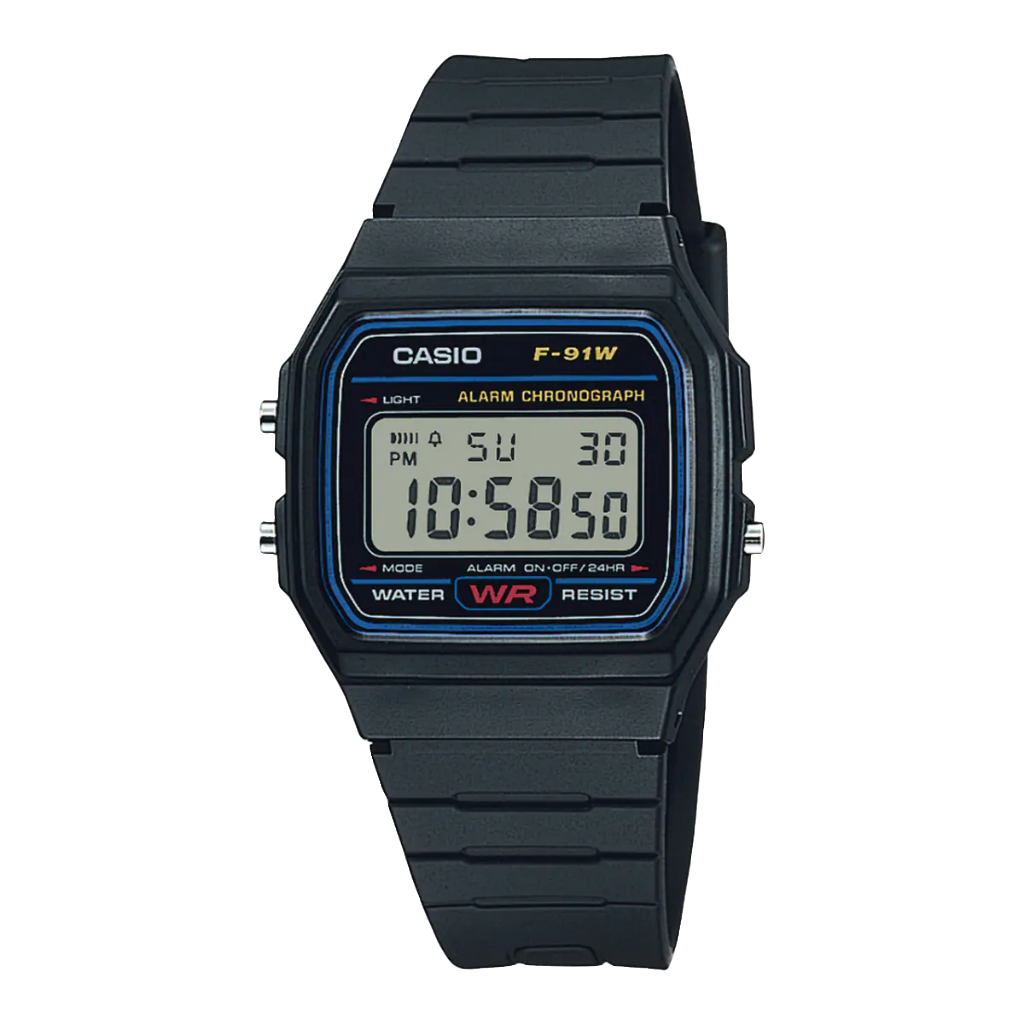 Casio digital resin strap watch with alarm and stopwatch F-91W-1DG