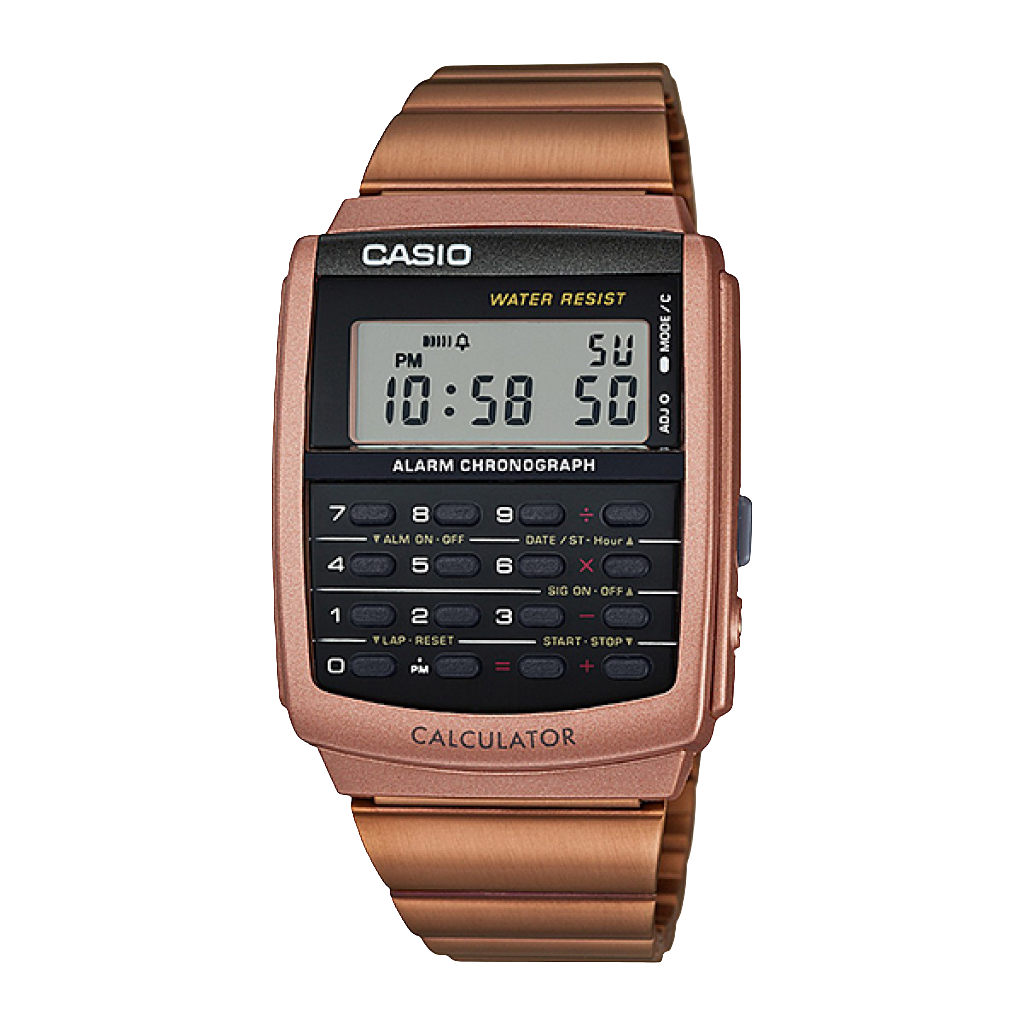 Casio calculator watch with stainless steel rose gold band CA-506C-5A
