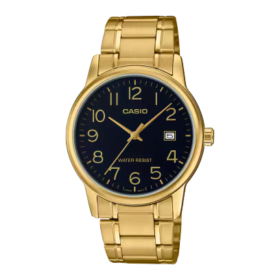 Casio MTP-V002G-1B Gold Stainless Steel Black Dial Analog Watch