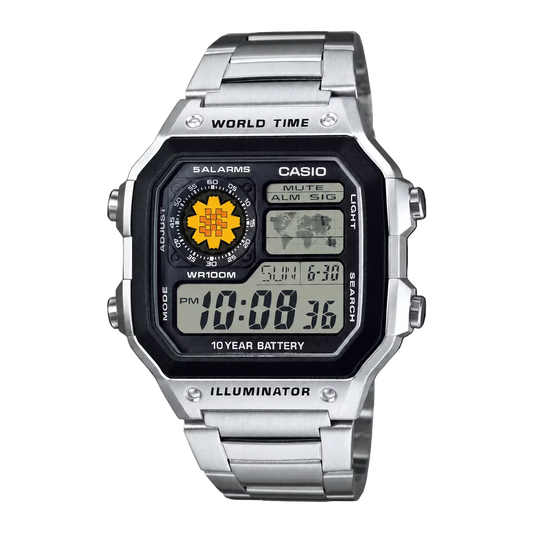 Casio Customized Al Arfaj Flower Edition Silver Watch- AE-1200WHD