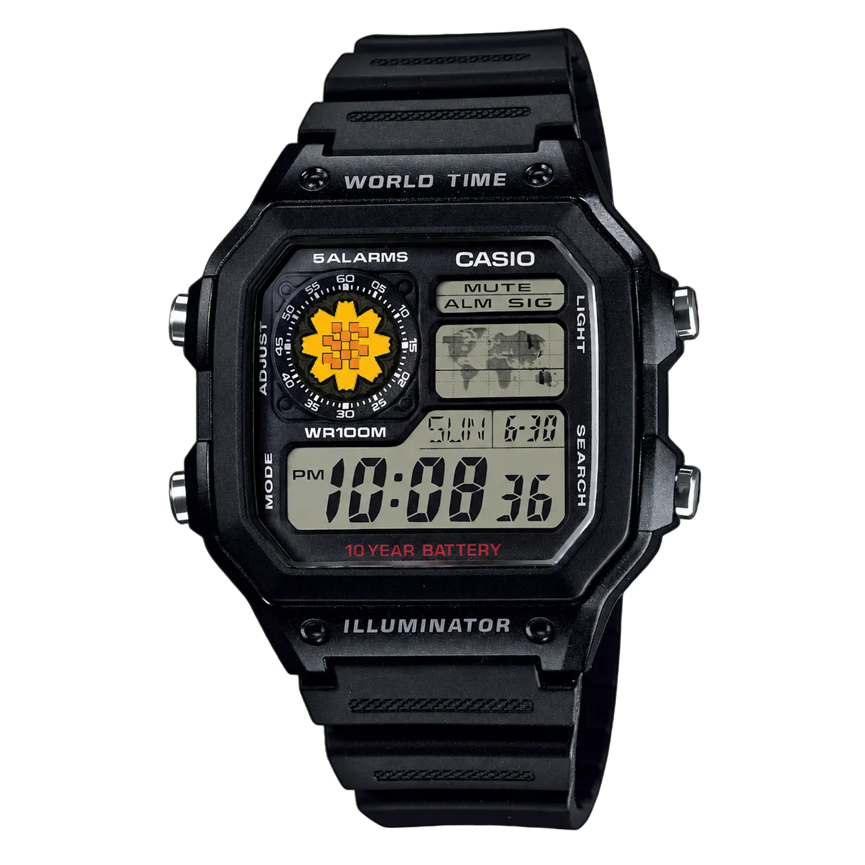Casio Customized Al Arfaj Flower Edition Black Watch- AE-1200WH-1AV