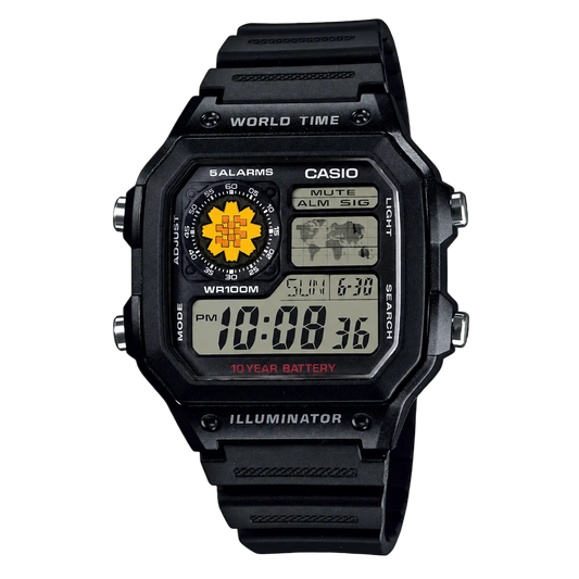Casio Customized Al Arfaj Flower Edition Black Watch- AE-1200WH-1AV