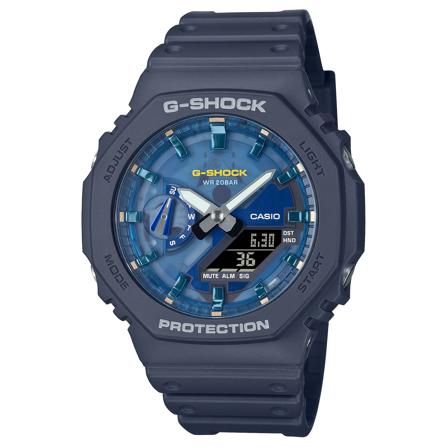 ساعة كاسيو جي-شوك ​​GA-2100 زرقاء هيكلية تناظرية-رقمية – GA-2100AS-2A