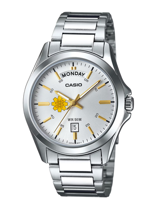 Casio Customized Al Arfaj Flower Edition Silver Watch- MTP-1370D-7A2V