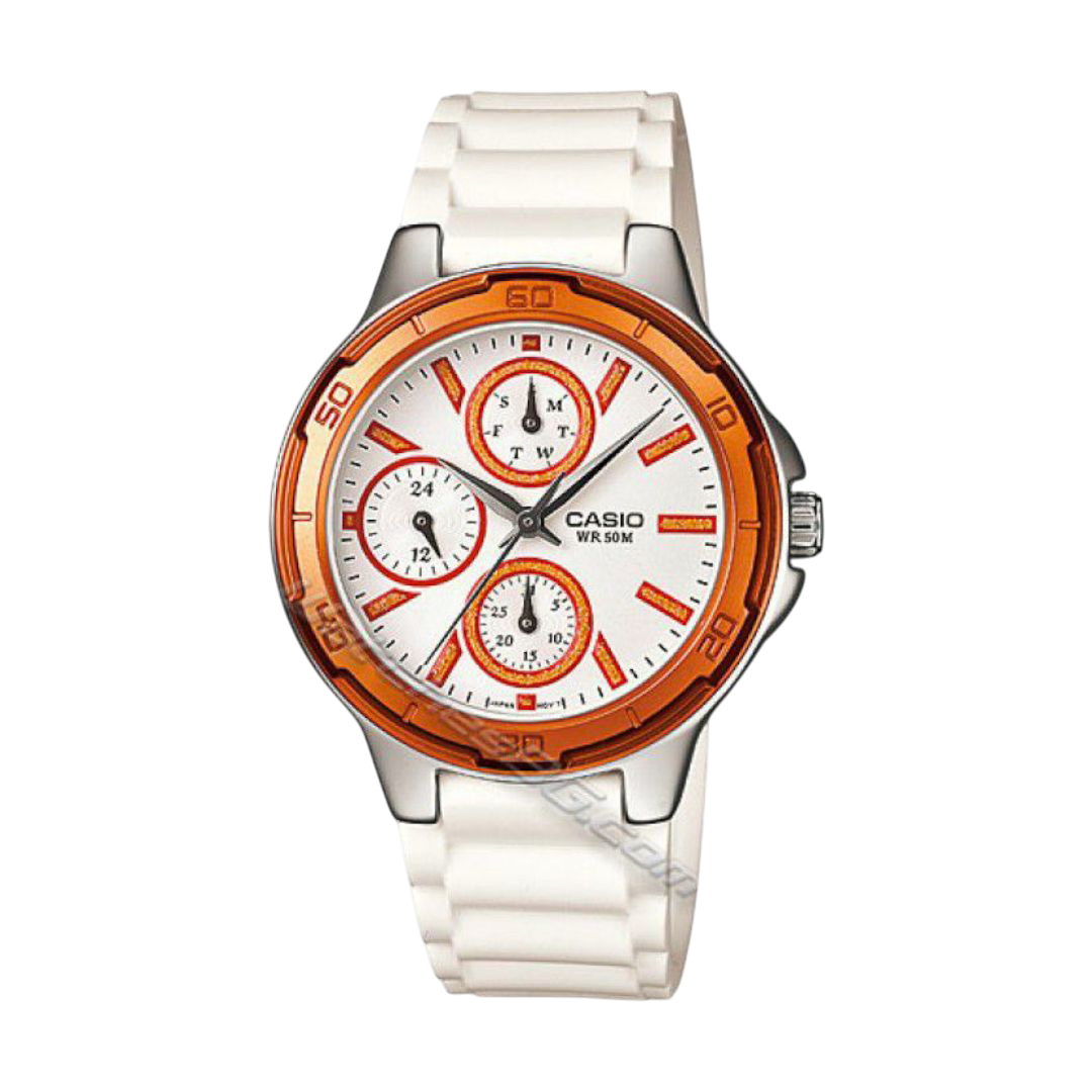 Casio White Analog Watch with Rose Gold Case and Water Resistance LTP-1326-4A2