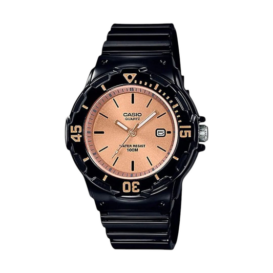 Casio Black Analog Watch with Rose Gold Dial and Water Resistance LRW-200H-9E2V