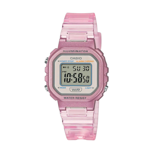 Casio Pink Transparent Digital Watch with Compact Design and Stopwatch LA-20WHS-4AV