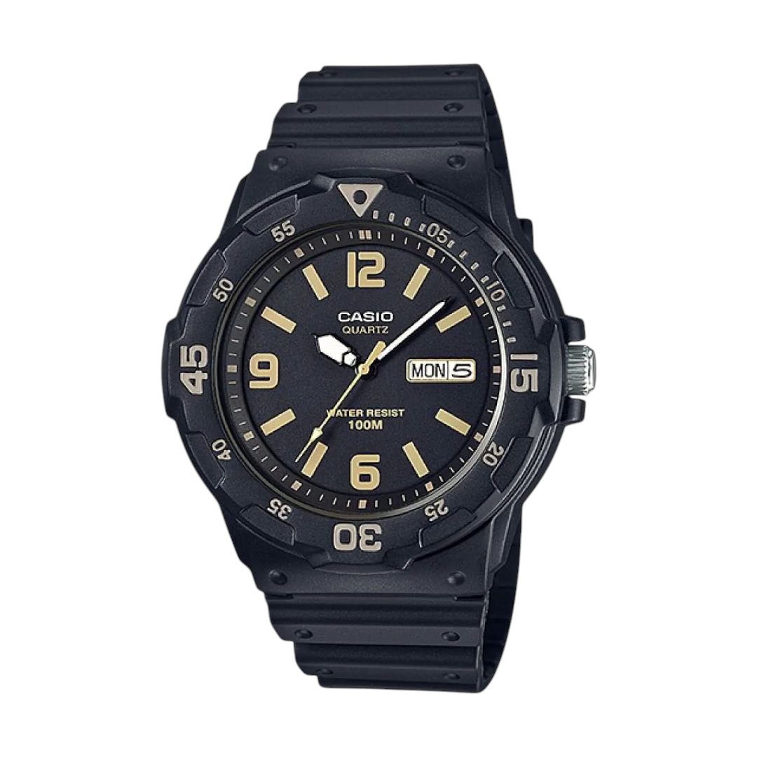 Casio Black Analog Watch with Blue Dial and Water Resistance MRW-200H-1B3V