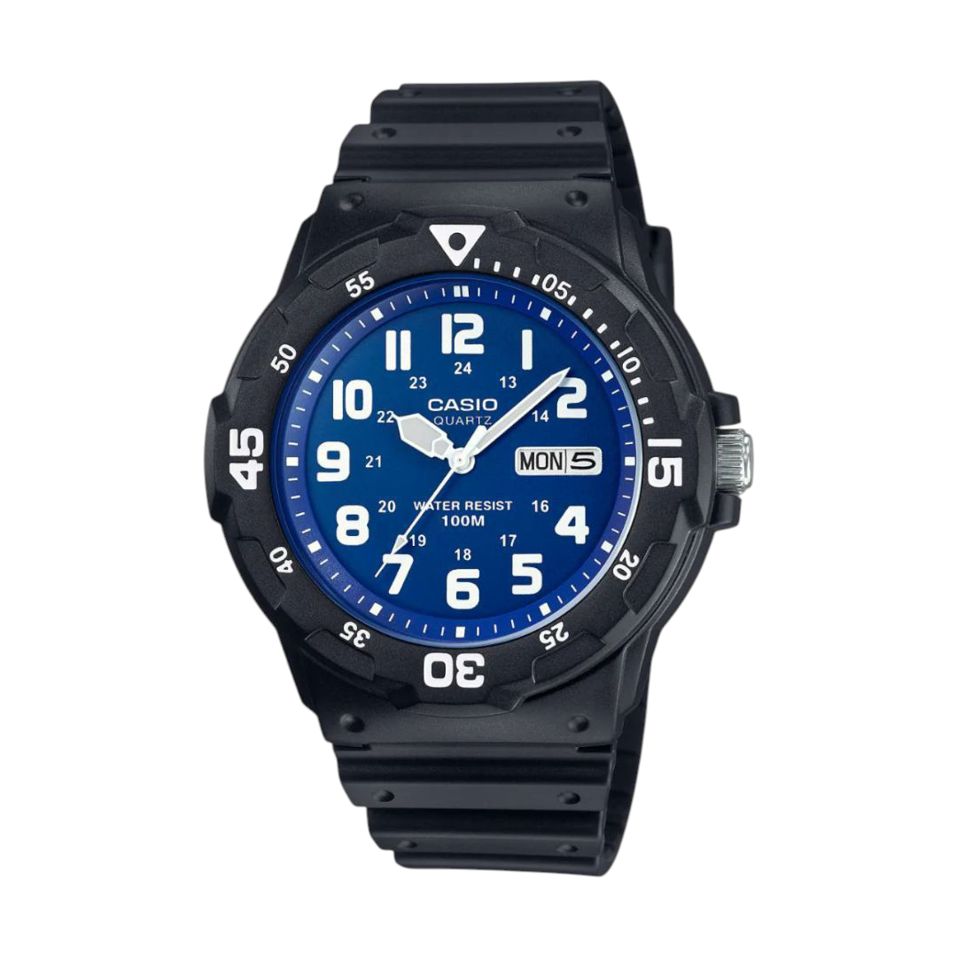 Casio Black Analog Watch with Blue Dial and Water Resistance MRW-200H-2B2V