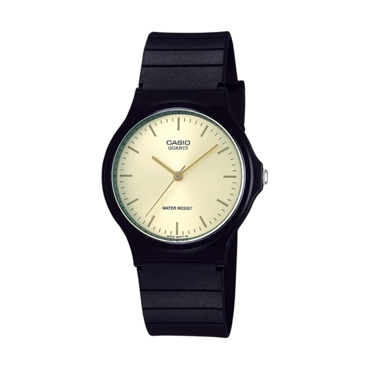 Casio Black Analog Watch with Golden Dial and Minimalist Design MQ-24-9EL
