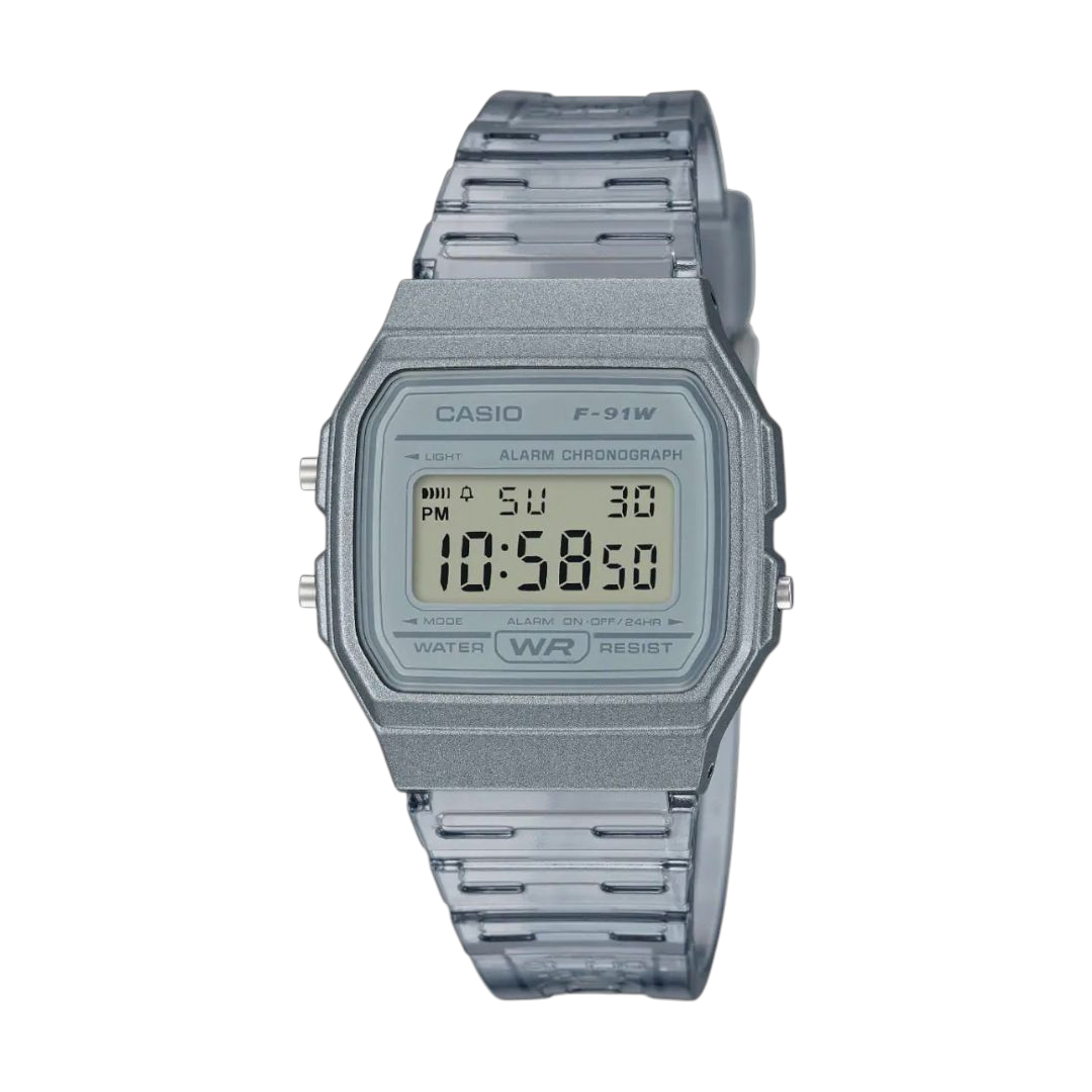 Casio Grey transparent Digital Watch with Stopwatch and Alarm F-91WS-8