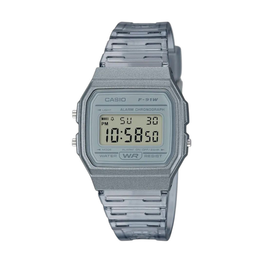 Casio Grey transparent Digital Watch with Stopwatch and Alarm F-91WS-8
