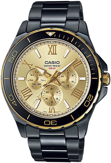 Casio Black Analog Watch with Stainless Steel Band MTD-1075BK-9A