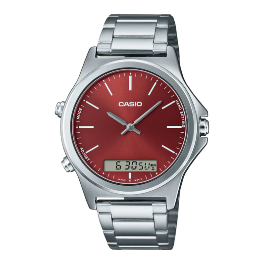 Casio Silver Analog Watch with Rose Gold Accents and Stainless Steel Band MTP-VC01D-5E