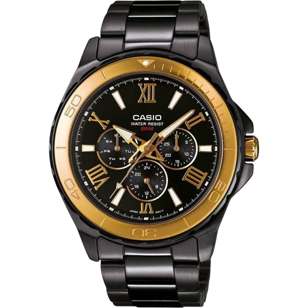 Casio Black Analog Watch with Black Stainless Steel Band MTD-1075BK-1A9