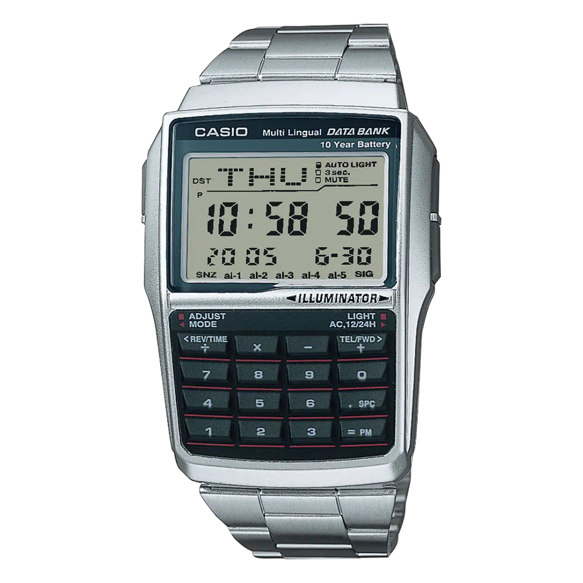 Casio Silver Digital Watch with Data Bank and Stainless Steel Band DBC-32D-1A