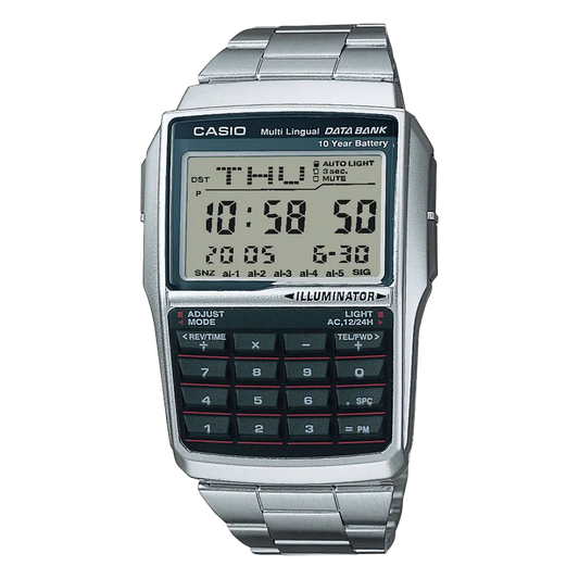 Casio Silver Digital Watch with Data Bank and Stainless Steel Band DBC-32D-1A