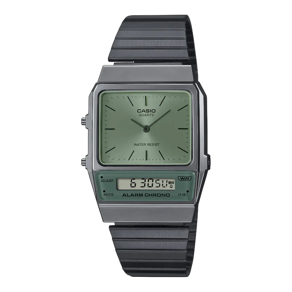 Casio Green Digital-Analog Watch with Smoked Stainless Steel Band AQ-800ECGG-3A