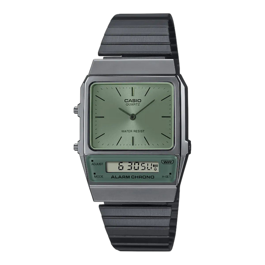 Casio Green Digital-Analog Watch with Smoked Stainless Steel Band AQ-800ECGG-3A
