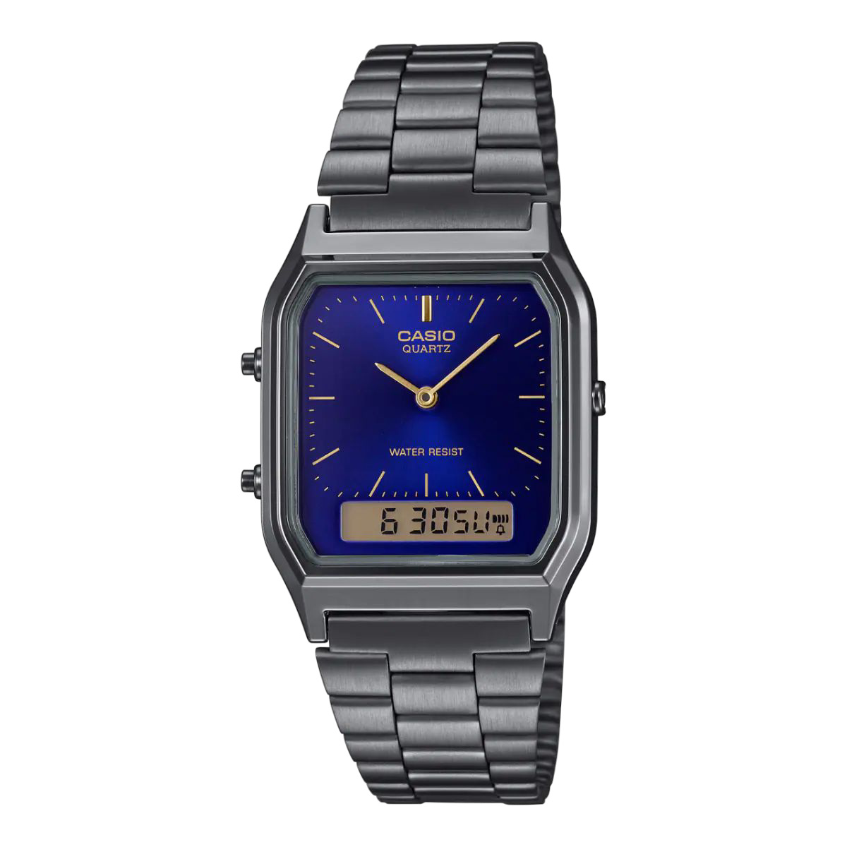 Casio Smoked Silver Digital-Analog Blue Watch with Stainless Steel Band AQ-230GG-2A