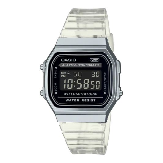 Casio Black Digital Watch with Transparent Band and Retro Design A168XES-1B