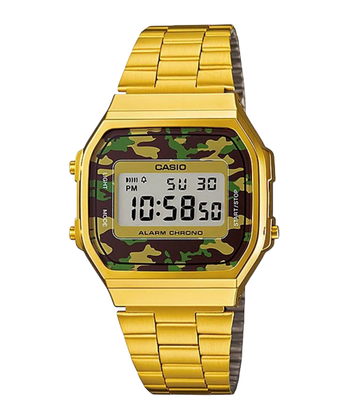 Casio Green Digital Watch with Gold-Tone Stainless Steel Band A168WEGC-3