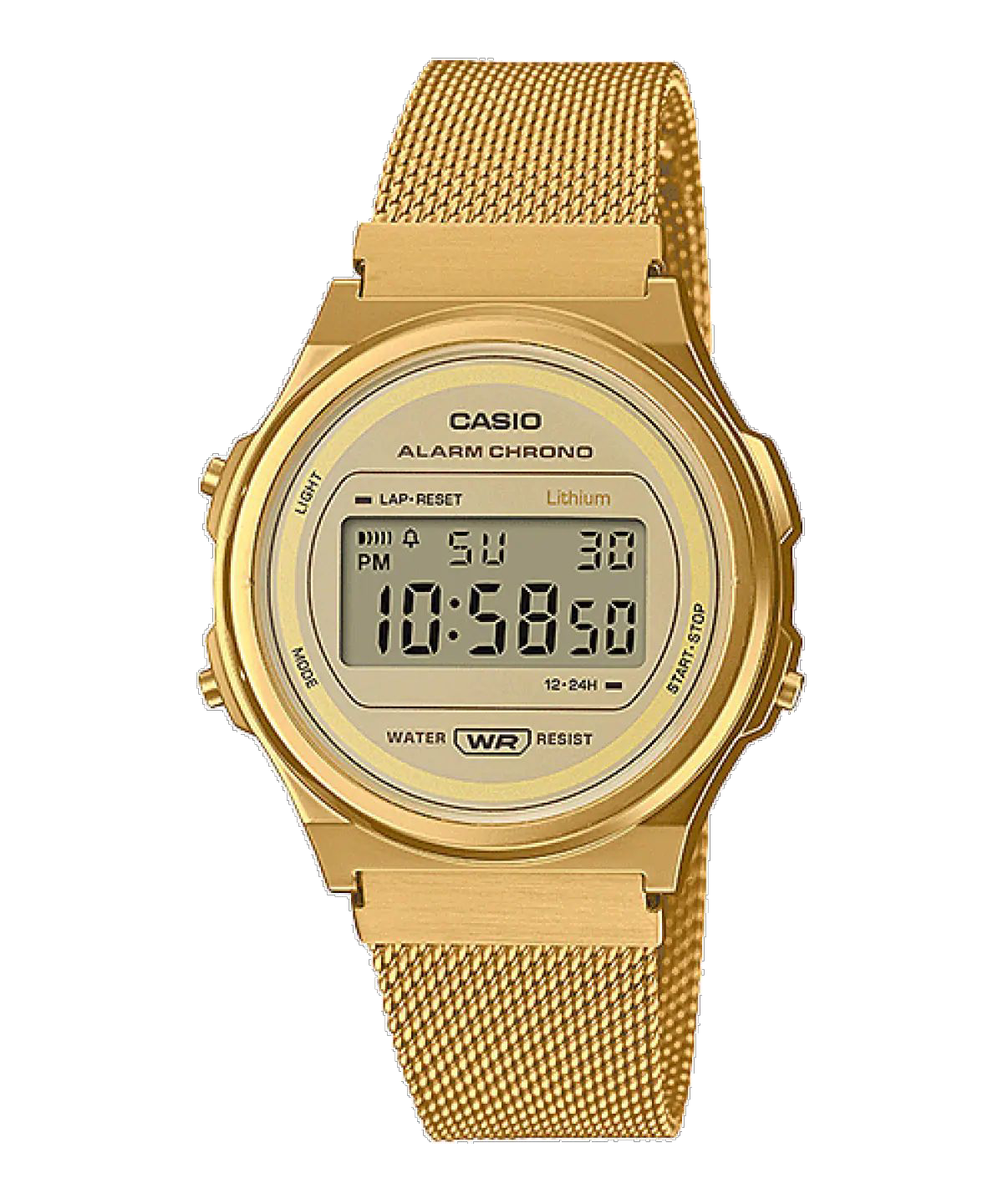 Casio Gold Digital Watch with Stainless Steel Mesh Band A171WEMG-9A