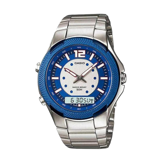 Casio Silver Analog Watch with Blue Dial and Stainless Steel Band MTA-1011D-2A1
