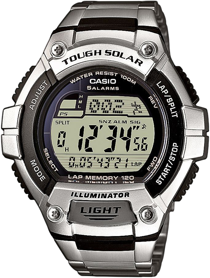 Casio Silver Digital Sports Watch with Solar Power and Stainless Steel Band W-S220D-1A
