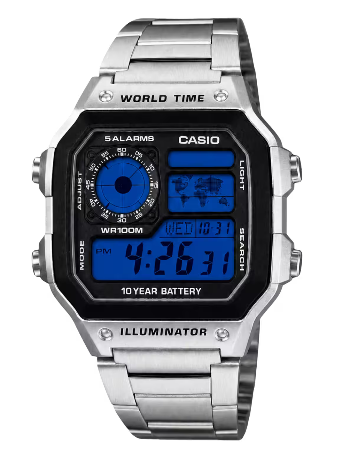 Casio Customized "RED" Edition Silver Steel Watch- AE-1200WHD