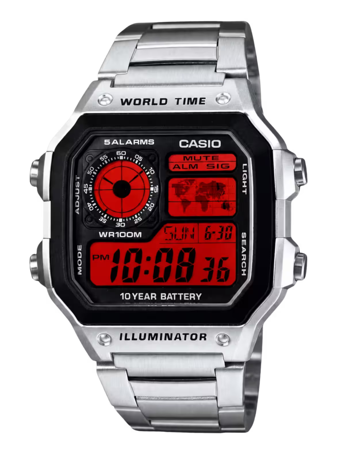 Casio Customized "RED" Edition Silver Steel Watch- AE-1200WHD