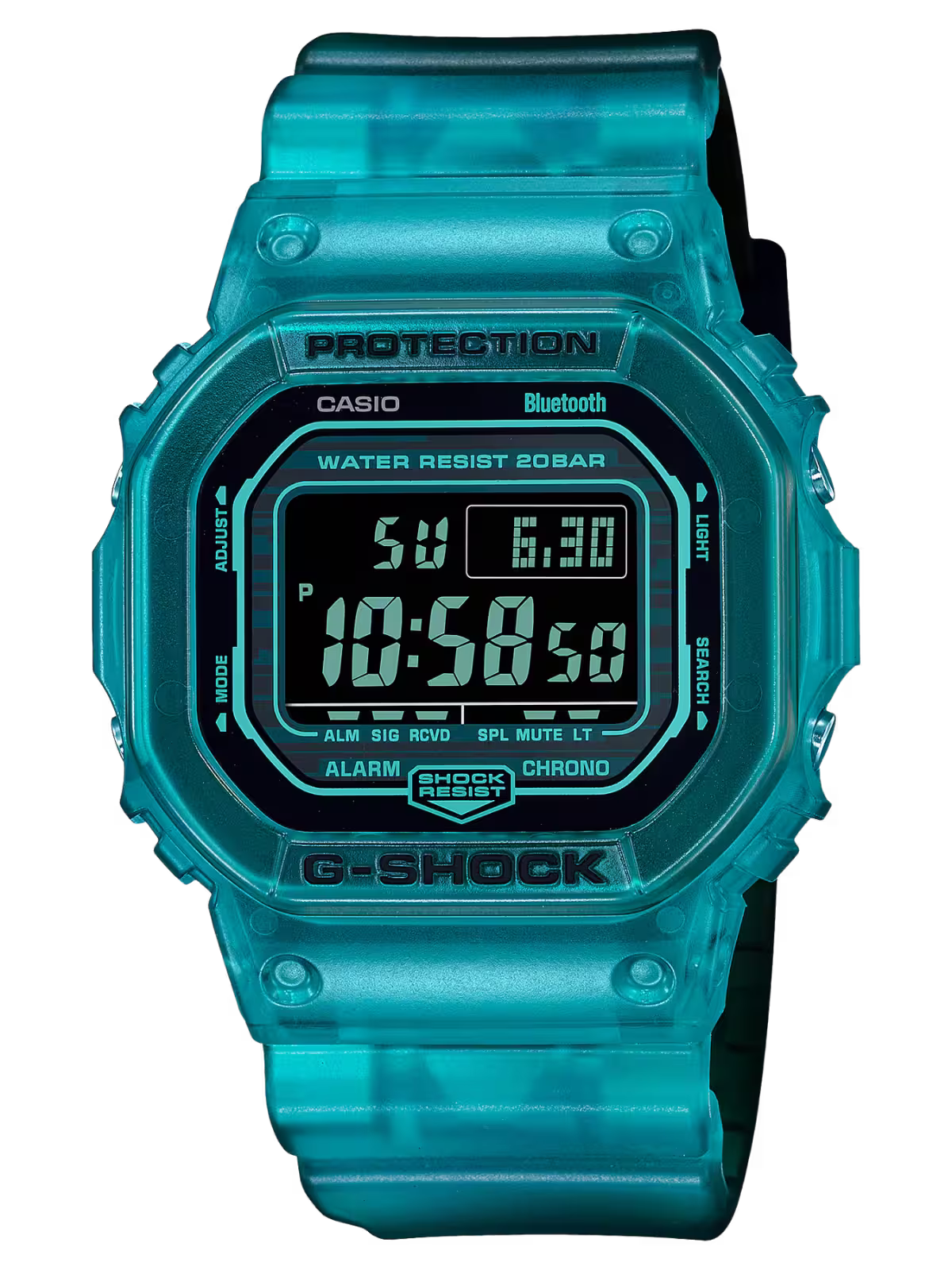 ساعة يد زرقاء G-Shock DW-B5600G-2DR تعمل بالطاقة الشمسية بتقنية البلوتوث